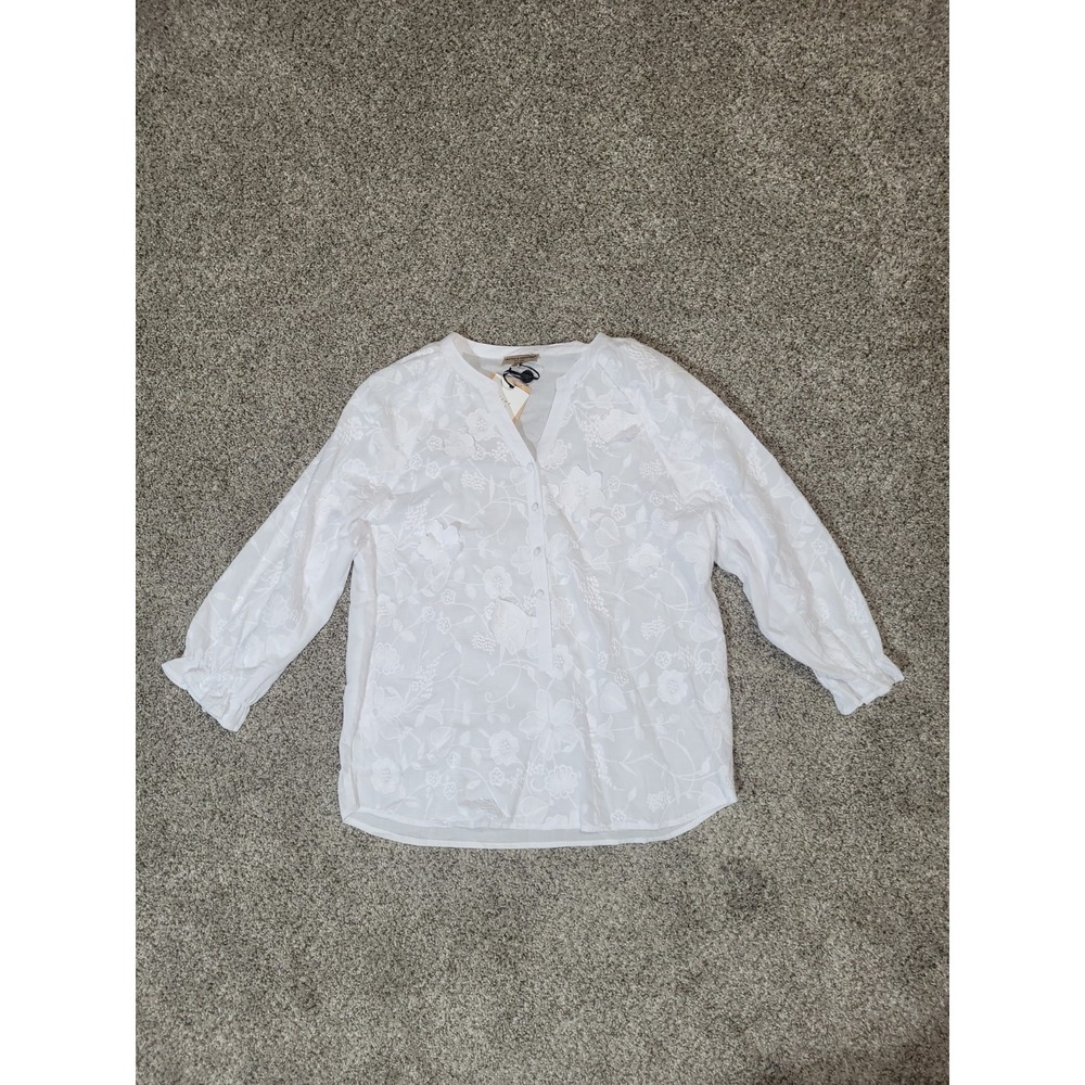 Hester Orchard Anthropologie Womens Small Embroidered Floral White Blouse Boho - Picture 2 of 13